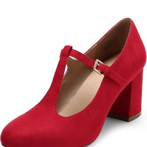 Dream Pairs Bold Red Block Heels